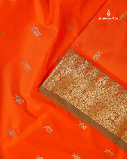 Semi Silk Saree - Maroon Colour Body Zari Butta With Traditional Temple Border | 9.5 Yards