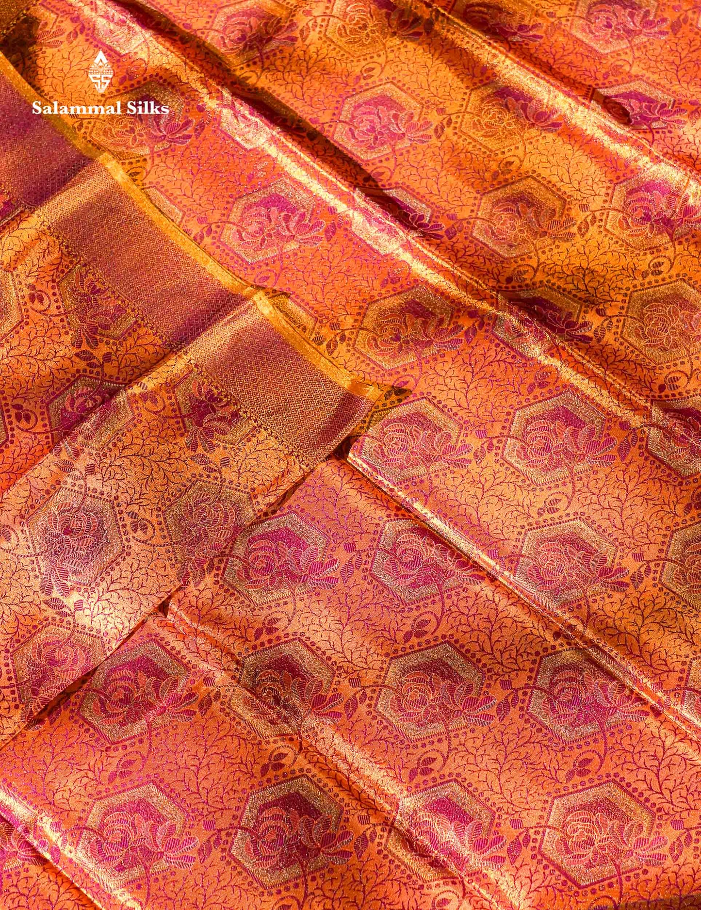 Beautiful Peach Tissue Bridal Menakari Work Fancy Pure Kanjivaram Silk Saree With Contrast Gold Blouse