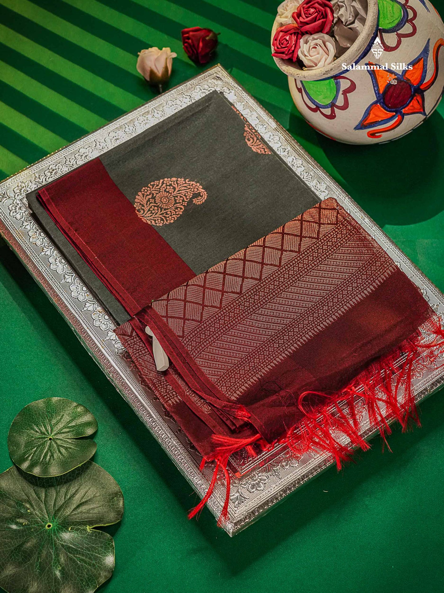 Grey Beautiful Sico Cotton Saree With Contrast Dark Maroon Border