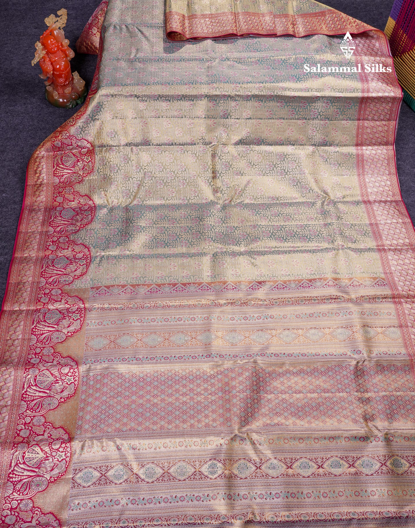 Beautiful Pastel Blue Tissue Bridal Pure Kanjivaram Silk Saree With Contrast Pink Fancy Turning Border