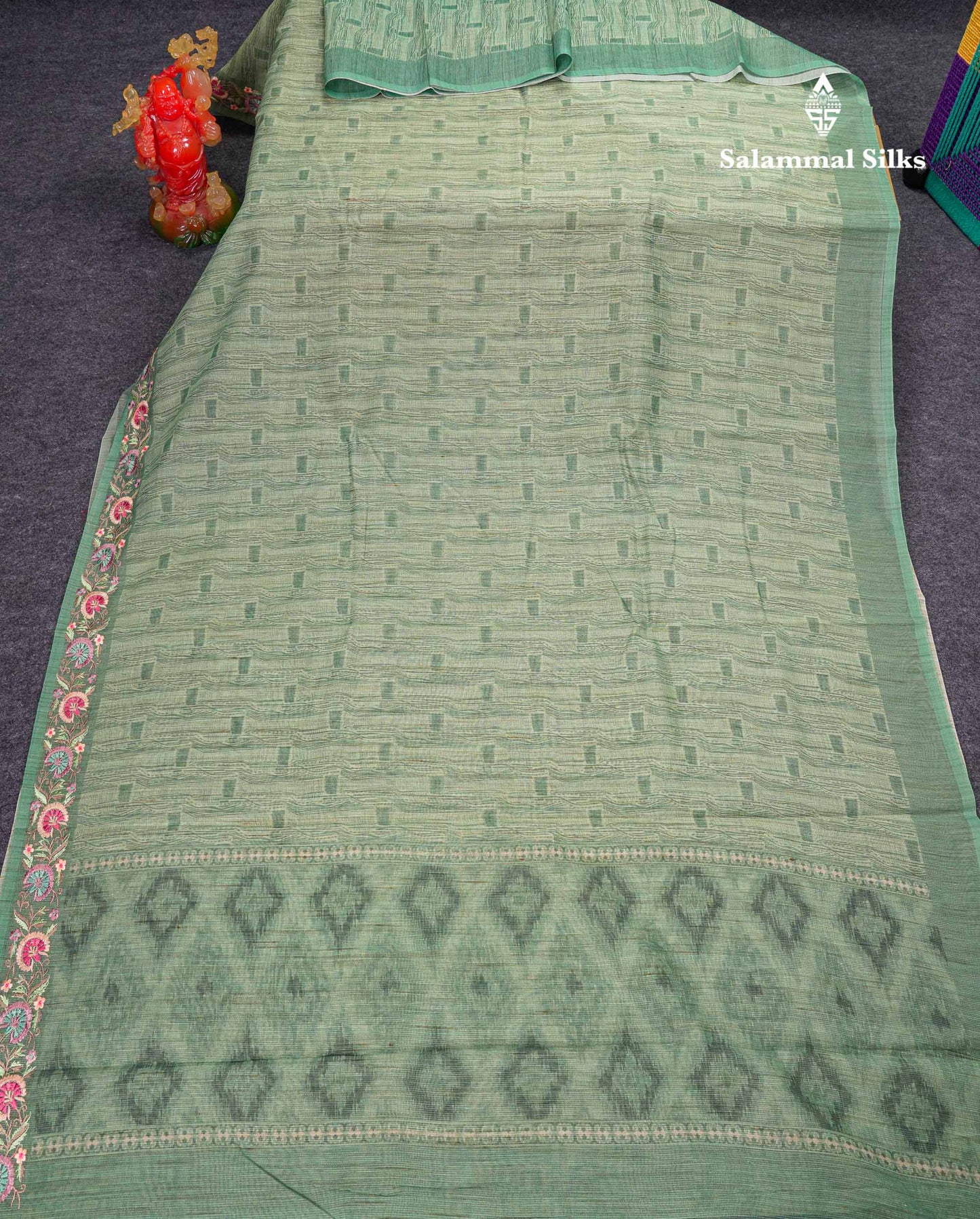 Beautiful Light Elaichi Green Kota Cotton Fancy Saree With Small Embrodiery Border