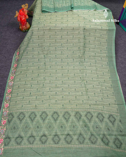 Beautiful Light Elaichi Green Kota Cotton Fancy Saree With Small Embrodiery Border