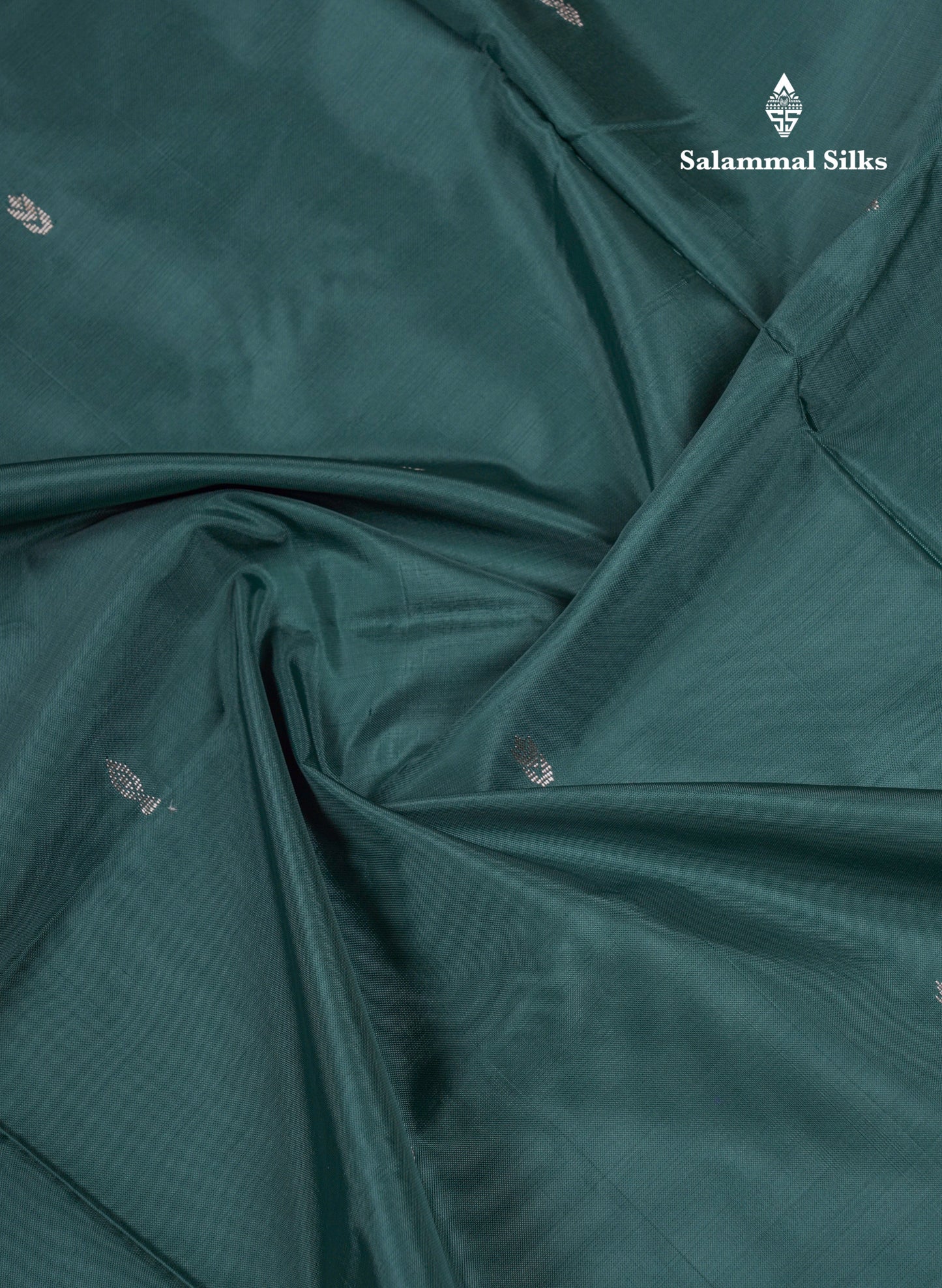 Bottle Green Thread work Buttas Banana Pinth Saree (Vaazhainaar Pattu) With Contrast Sandal Blouse