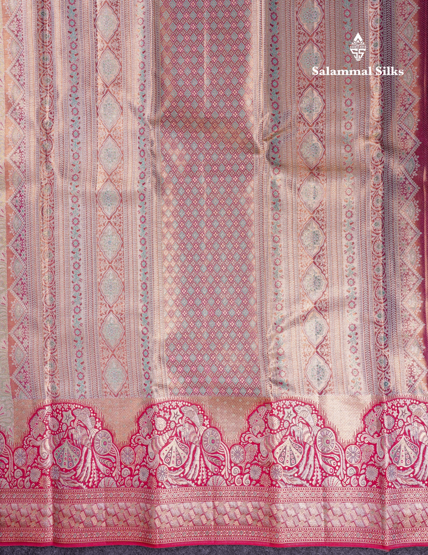 Beautiful Pastel Blue Tissue Bridal Pure Kanjivaram Silk Saree With Contrast Pink Fancy Turning Border