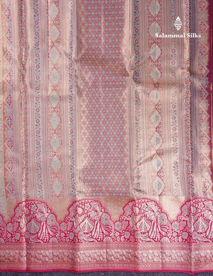 Beautiful Pastel Blue Tissue Bridal Pure Kanjivaram Silk Saree With Contrast Pink Fancy Turning Border