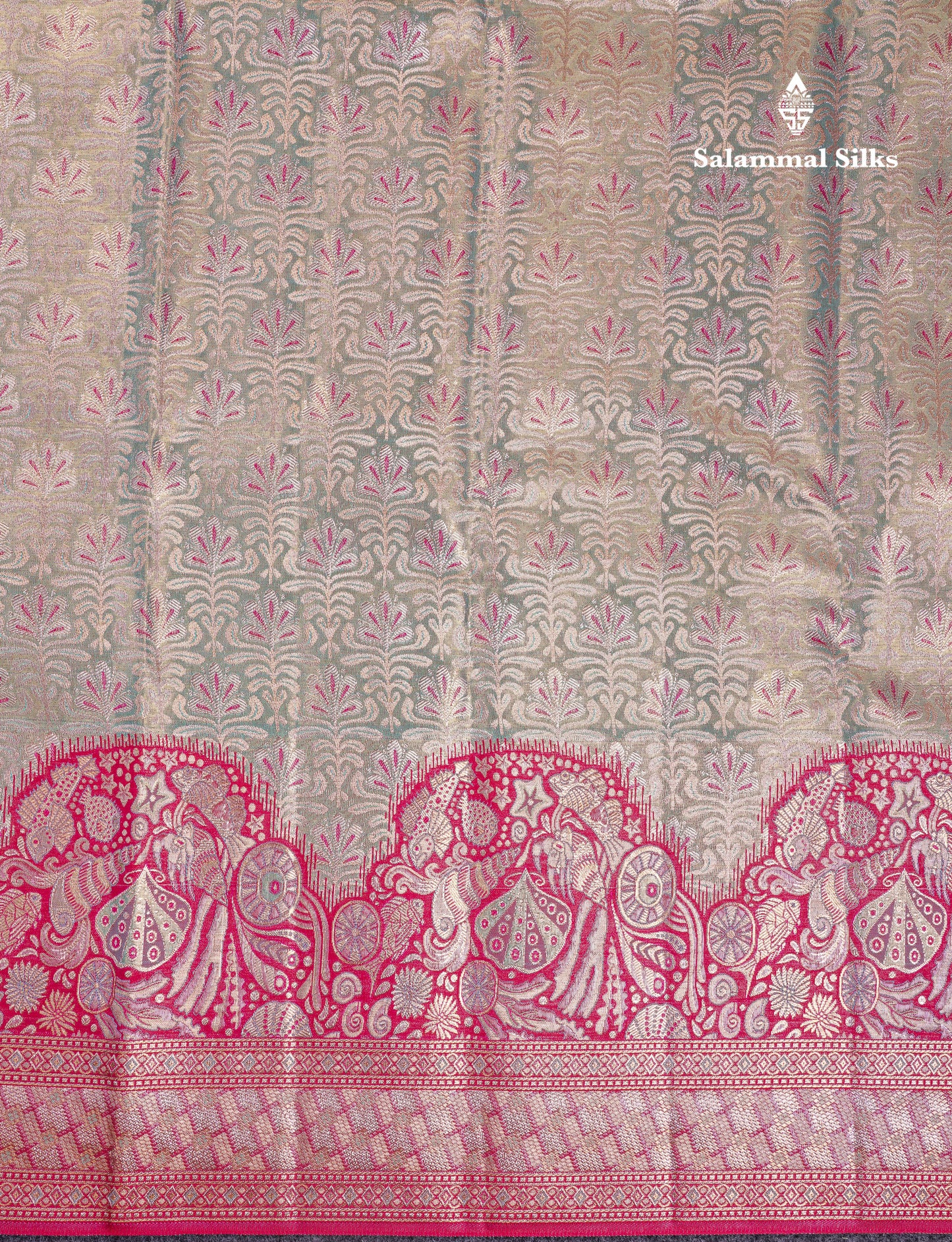 Beautiful Pastel Blue Tissue Bridal Pure Kanjivaram Silk Saree With Contrast Pink Fancy Turning Border
