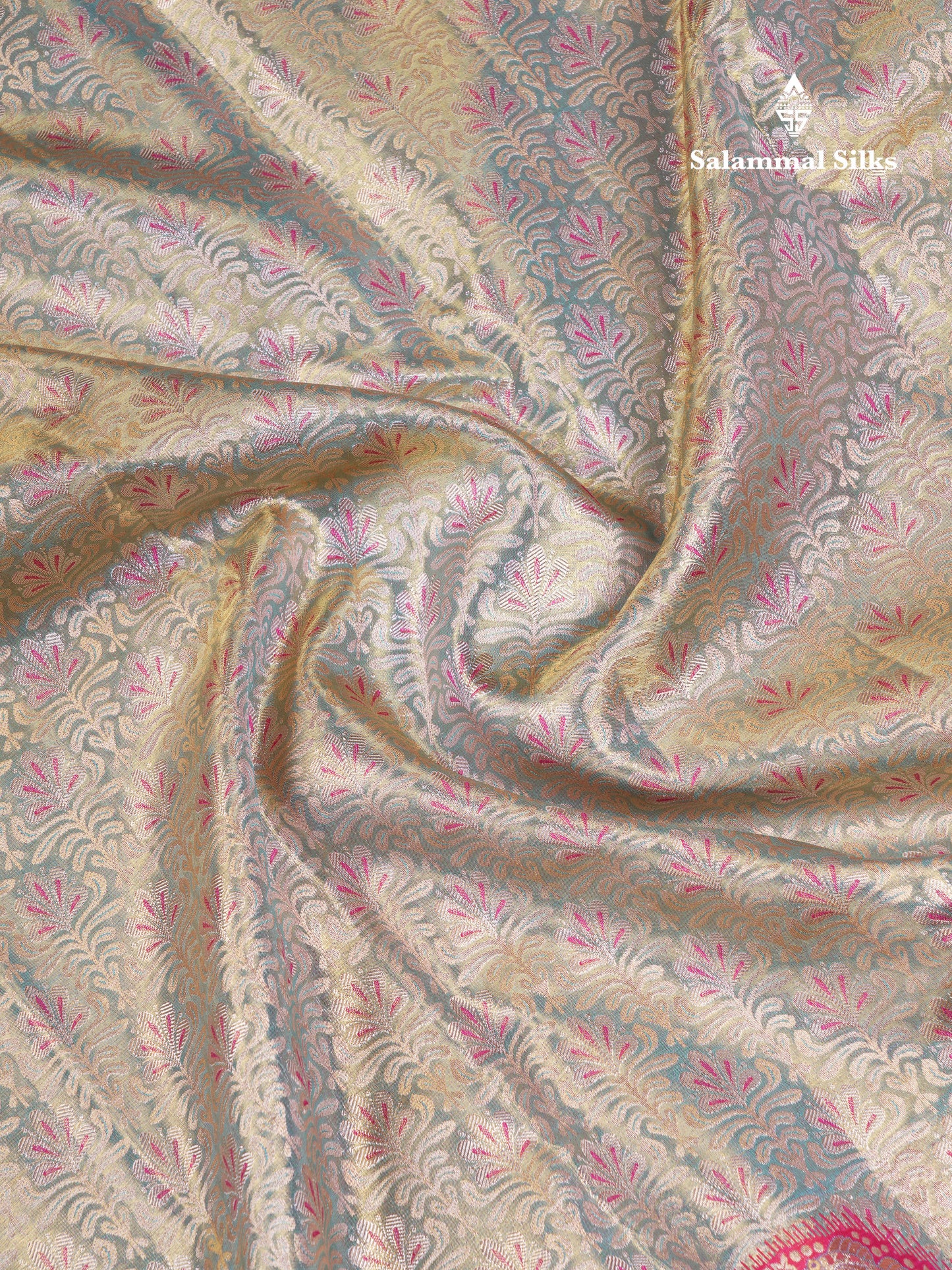 Beautiful Pastel Blue Tissue Bridal Pure Kanjivaram Silk Saree With Contrast Pink Fancy Turning Border
