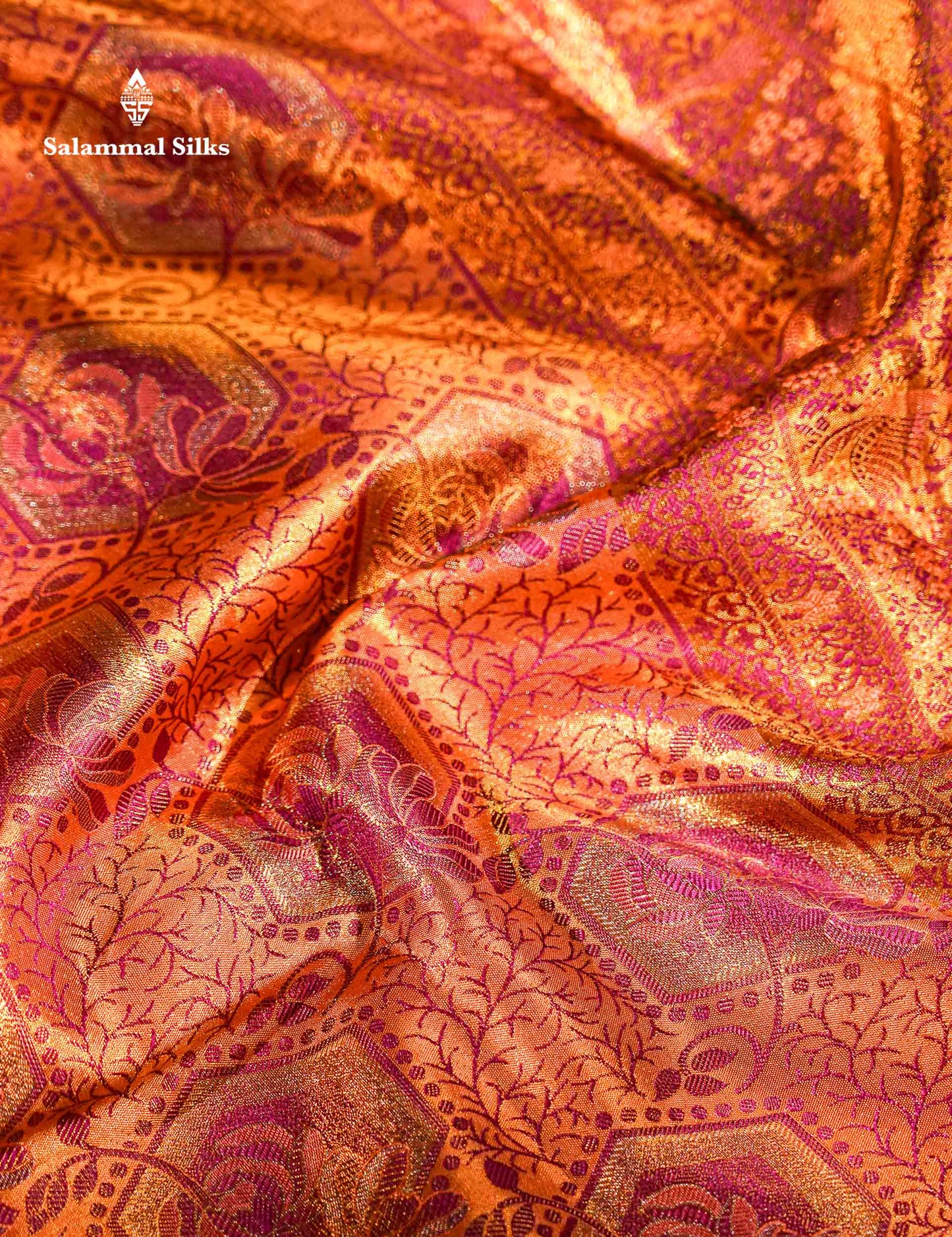 Beautiful Peach Tissue Bridal Menakari Work Fancy Pure Kanjivaram Silk Saree With Contrast Gold Blouse