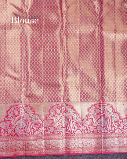 Beautiful Pastel Blue Tissue Bridal Pure Kanjivaram Silk Saree With Contrast Pink Fancy Turning Border