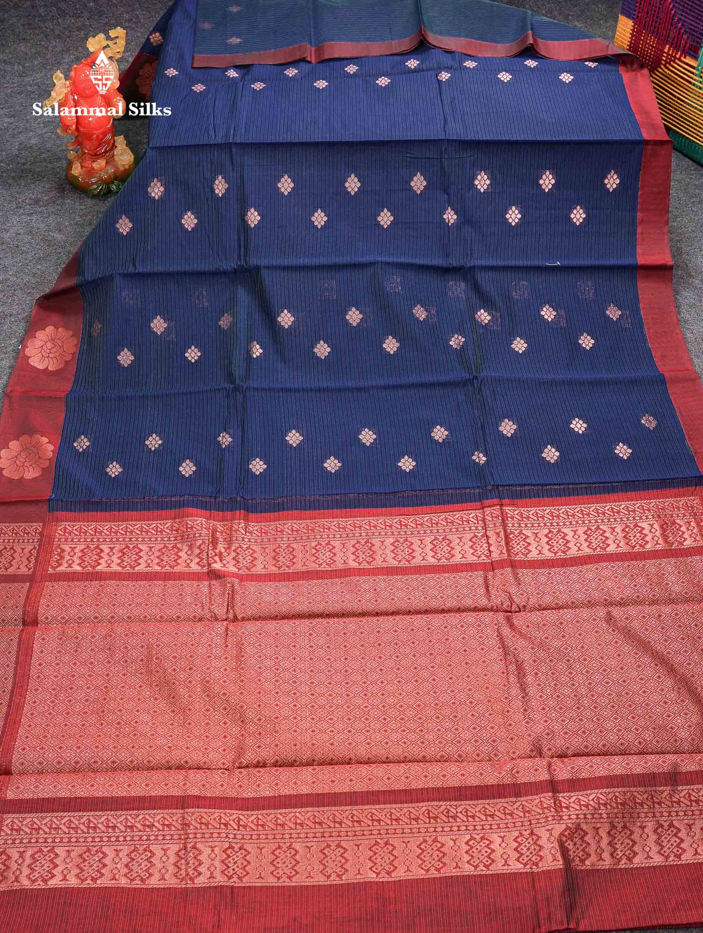 Beautiful Brown Copper Zari Butta Kota Cotton Saree With Contrast Dark Brown Border