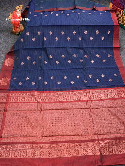 Beautiful Brown Copper Zari Butta Kota Cotton Saree With Contrast Dark Brown Border