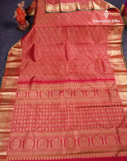 Beautiful Maroon Bridal Pure Kanjivaram Silk Saree With Contrast Bottle Green Blouse