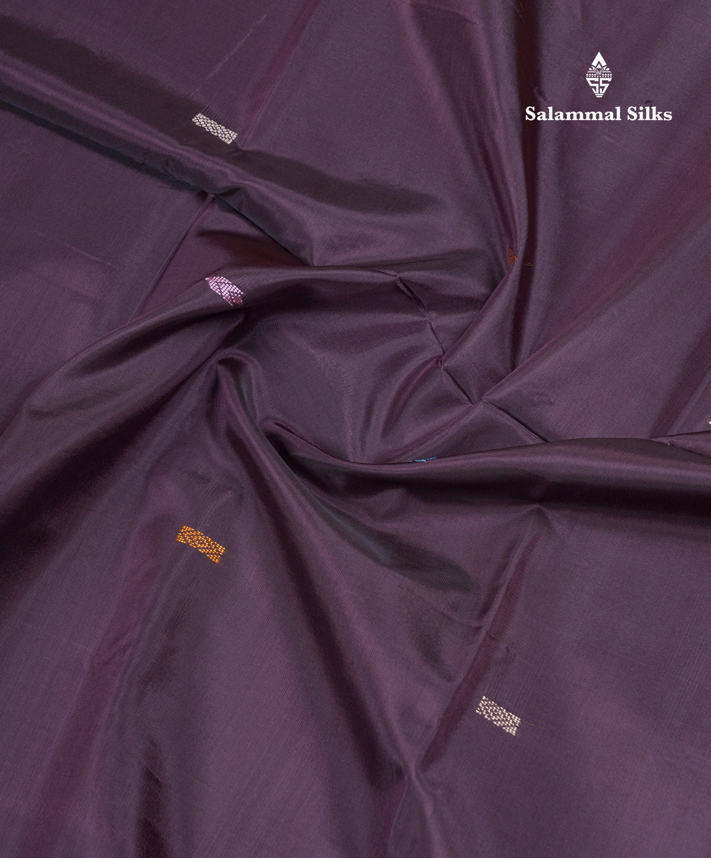 Dark Violet Thread work Buttas Banana Pinth Saree (Vaazhainaar Pattu) With Contrast Peach Blouse