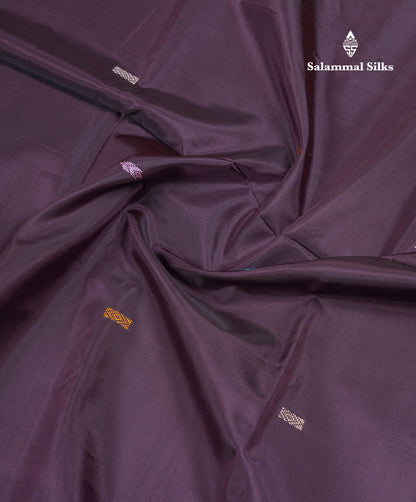 Dark Violet Thread work Buttas Banana Pinth Saree (Vaazhainaar Pattu) With Contrast Peach Blouse
