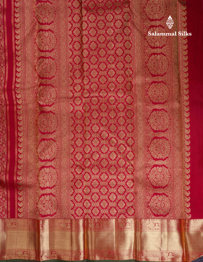 Beautiful Maroon Bridal Pure Kanjivaram Silk Saree With Contrast Bottle Green Blouse