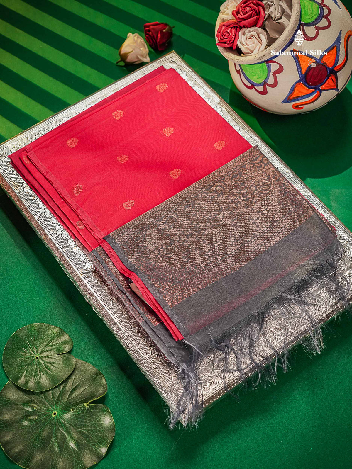 Pink Beautiful Sico Cotton Saree With Contrast Grey Blouse