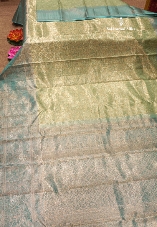 Rexona Green Colour Pure Kanjivaram Tissue Silk Saree with Light Ananda Border