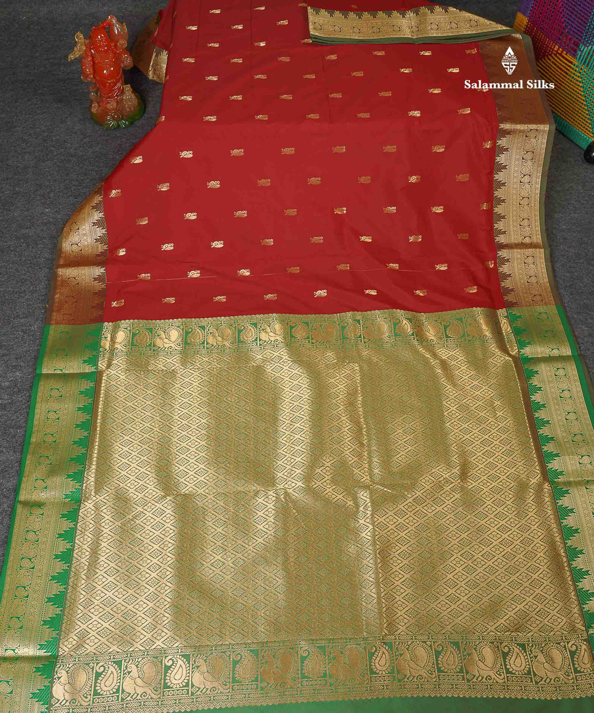 Semi Silk Saree - Maroon Colour Body Zari Butta With Traditional Temple Border | 9.5 Yards