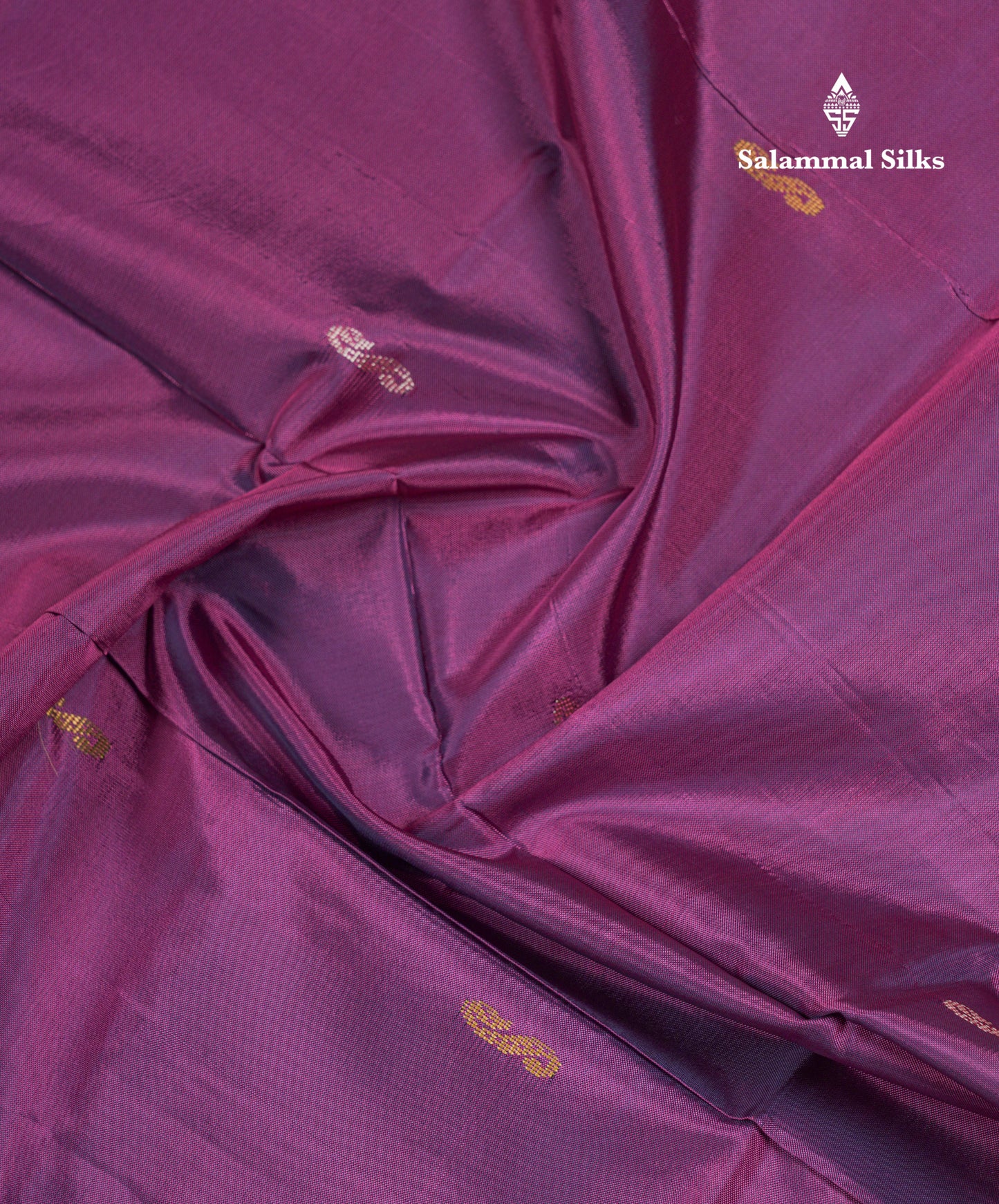 Dark Purple Thread work Buttas Banana Pinth Saree (Vaazhainaar Pattu) With Contrast Dark Peach Blouse