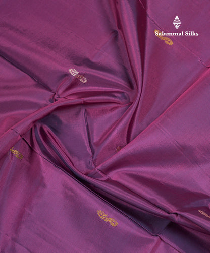 Dark Purple Thread work Buttas Banana Pinth Saree (Vaazhainaar Pattu) With Contrast Dark Peach Blouse