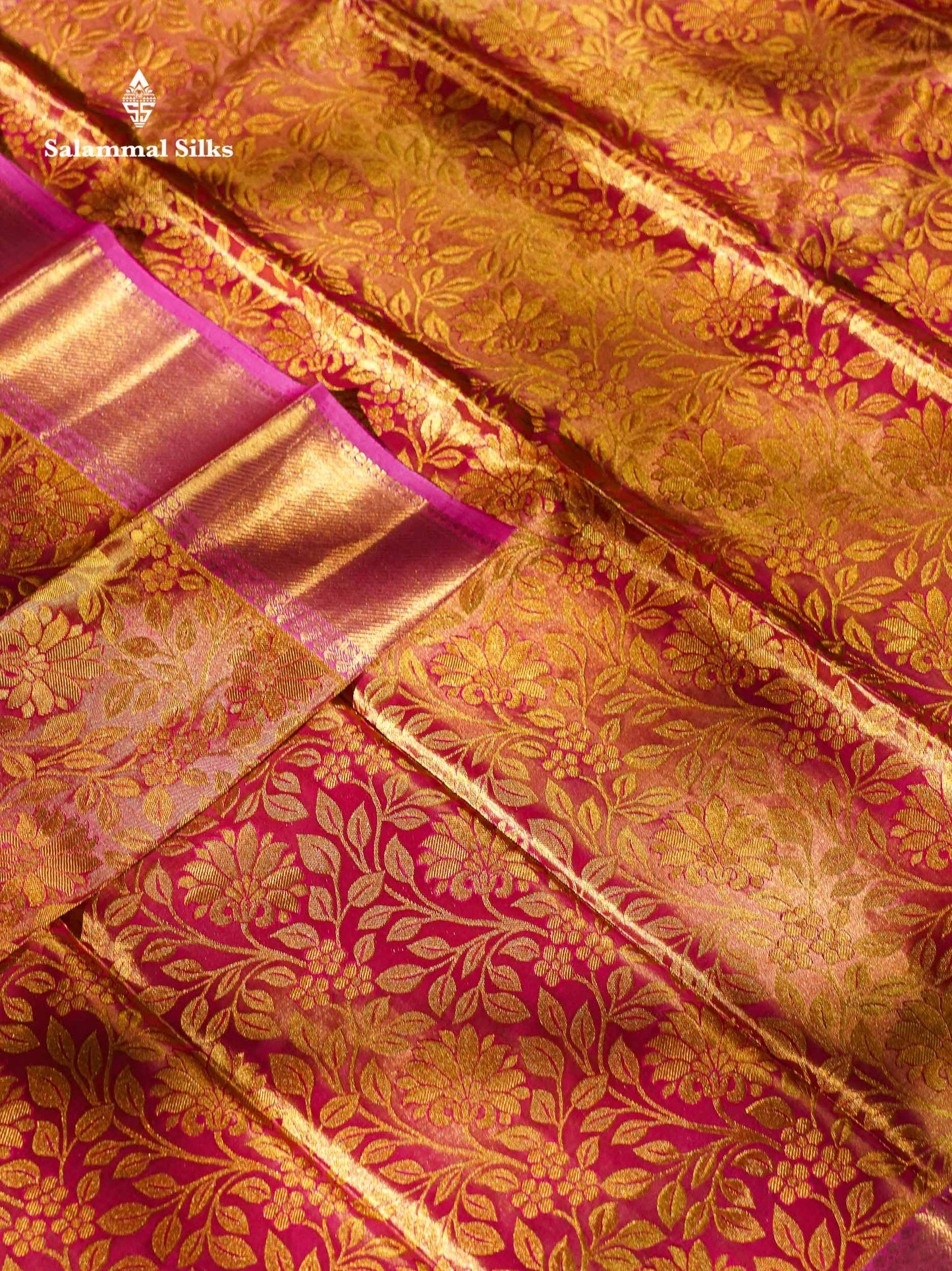 Pink Tissue Bridal Pure Kanjivaram Silk Saree With Contrast Link Pink Traditional Evening Morning Border