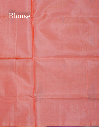 Dark Purple Thread work Buttas Banana Pinth Saree (Vaazhainaar Pattu) With Contrast Dark Peach Blouse