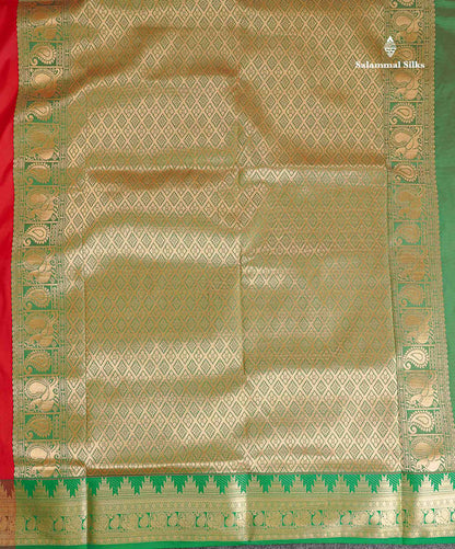 Semi Silk Saree - Maroon Colour Body Zari Butta With Traditional Temple Border | 9.5 Yards