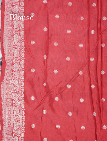 Black Wave Pattern Banarasi Semi Georgette Saree With Contrast Red Blouse