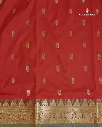 Semi Silk Saree - Maroon Colour Body Zari Butta With Traditional Temple Border | 9.5 Yards