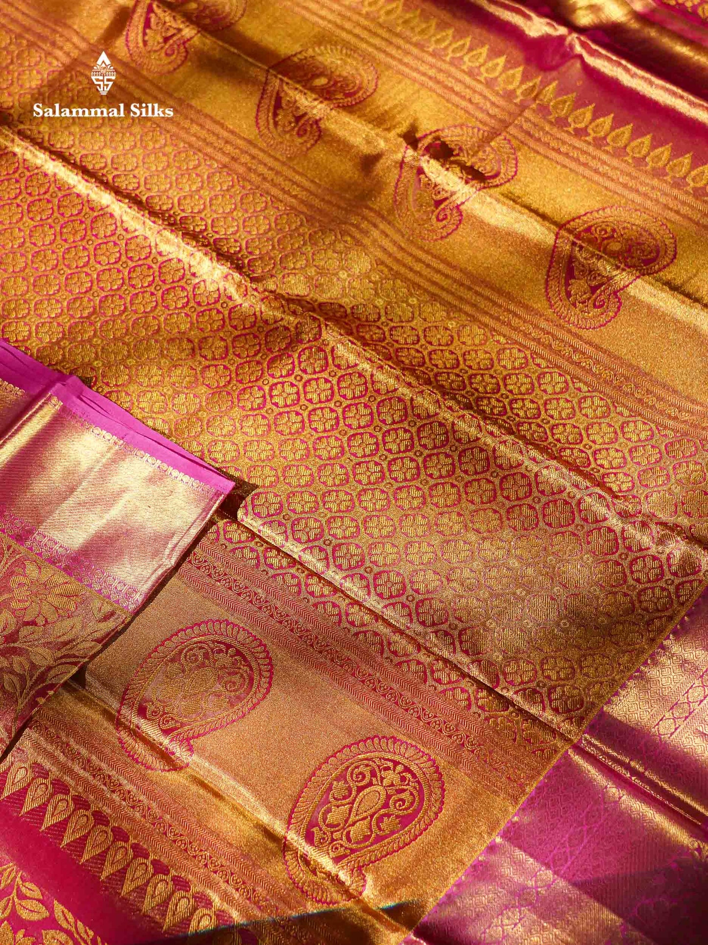 Pink Tissue Bridal Pure Kanjivaram Silk Saree With Contrast Link Pink Traditional Evening Morning Border