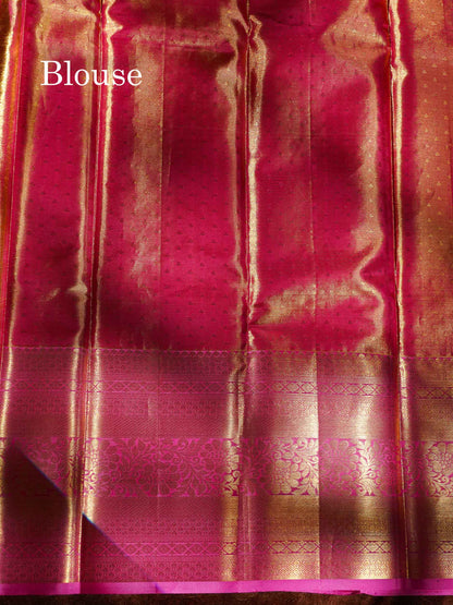 Pink Tissue Bridal Pure Kanjivaram Silk Saree With Contrast Link Pink Traditional Evening Morning Border