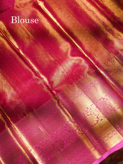 Pink Tissue Bridal Pure Kanjivaram Silk Saree With Contrast Link Pink Traditional Evening Morning Border