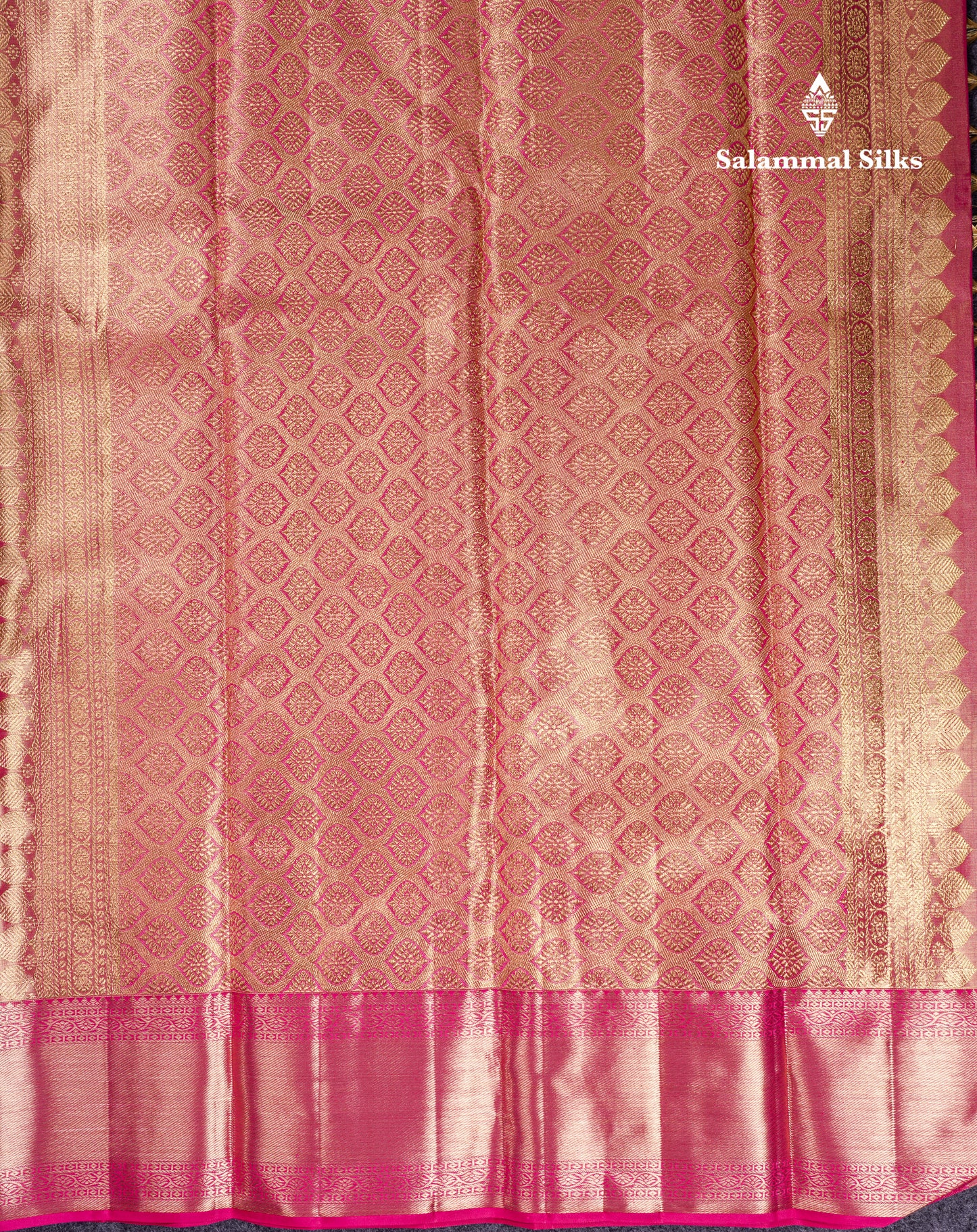 Beautiful Pink Tissue Bridal Pure Kanjivaram Silk Saree With Contrast Rani Pink Traditional Border