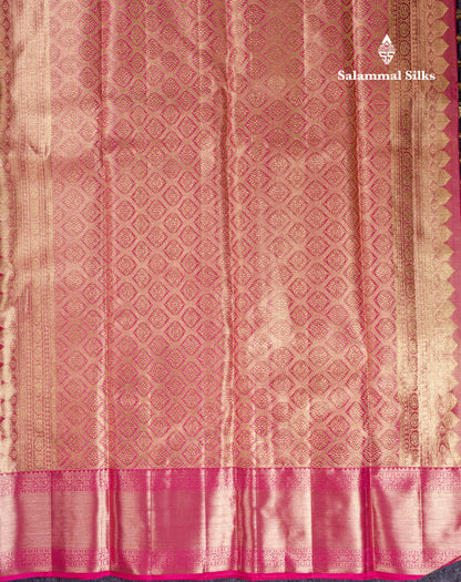Beautiful Pink Tissue Bridal Pure Kanjivaram Silk Saree With Contrast Rani Pink Traditional Border