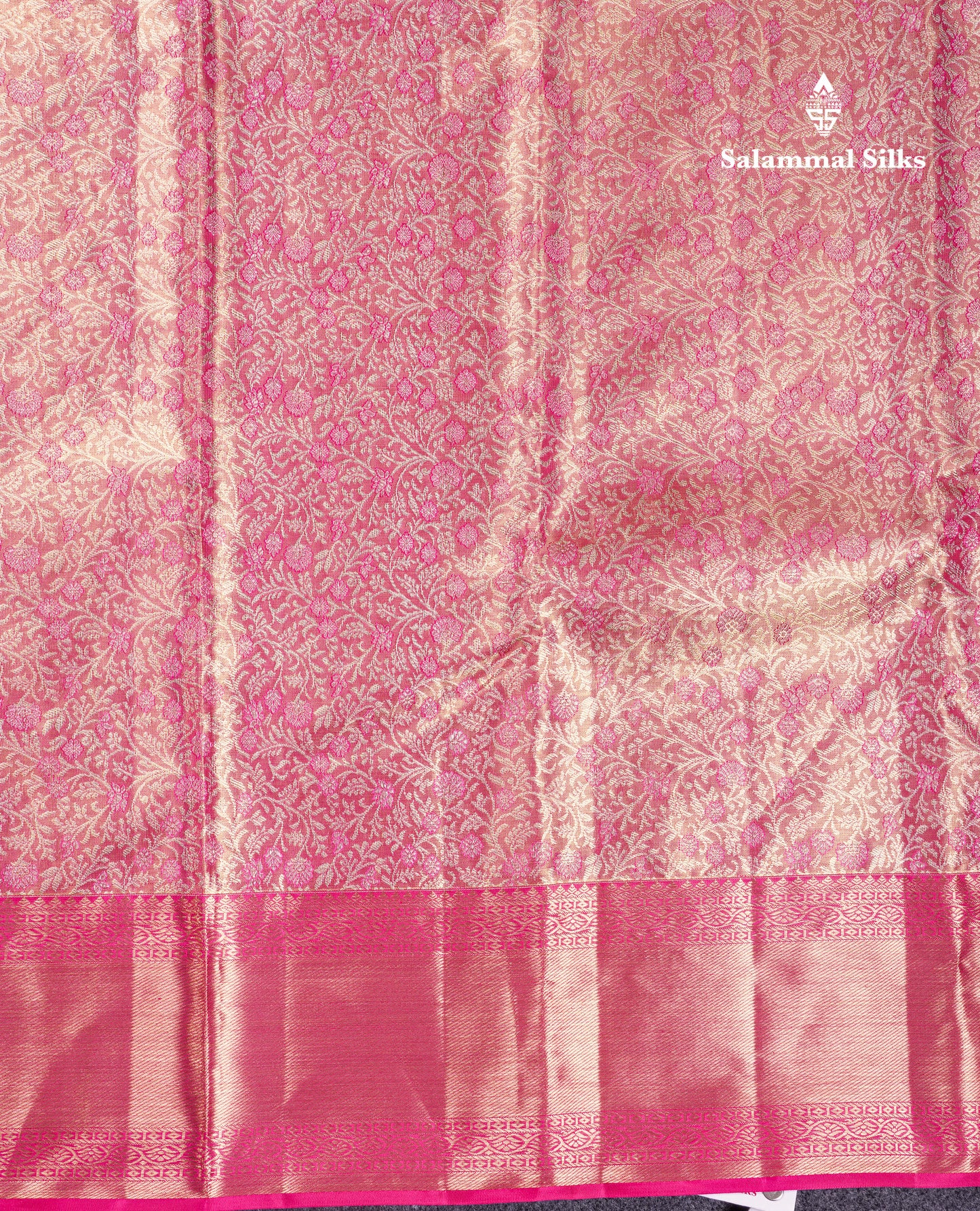 Beautiful Pink Tissue Bridal Pure Kanjivaram Silk Saree With Contrast Rani Pink Traditional Border