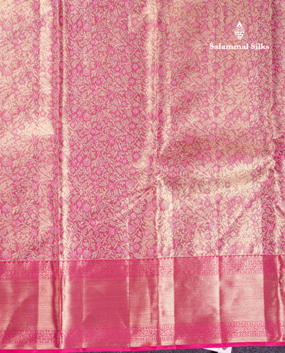 Beautiful Pink Tissue Bridal Pure Kanjivaram Silk Saree With Contrast Rani Pink Traditional Border