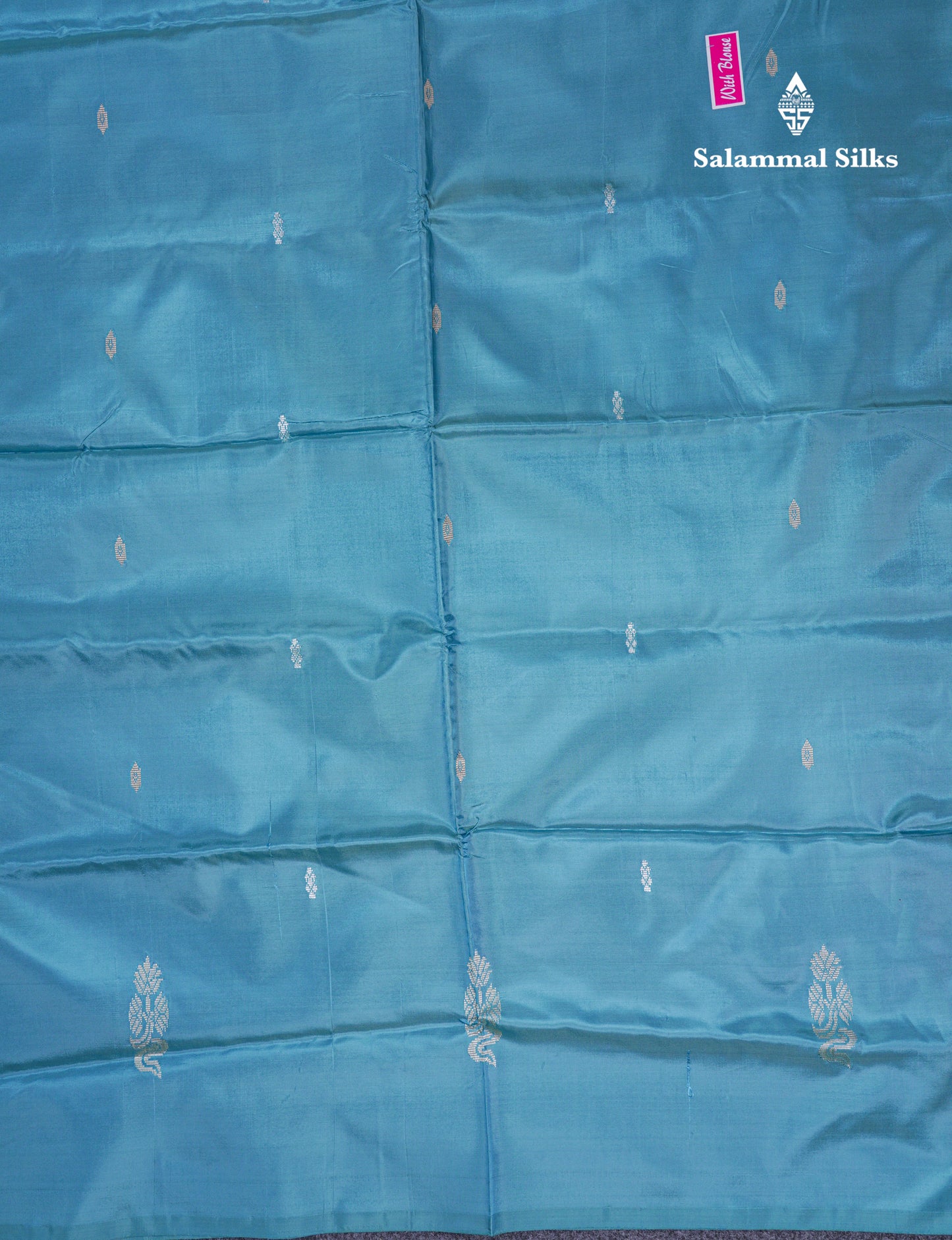 Parrot Green Thread work Buttas Banana Pinth Saree (Vaazhainaar Pattu) With Contrast Light Blue Blouse