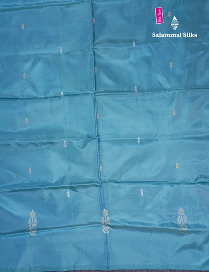 Parrot Green Thread work Buttas Banana Pinth Saree (Vaazhainaar Pattu) With Contrast Light Blue Blouse
