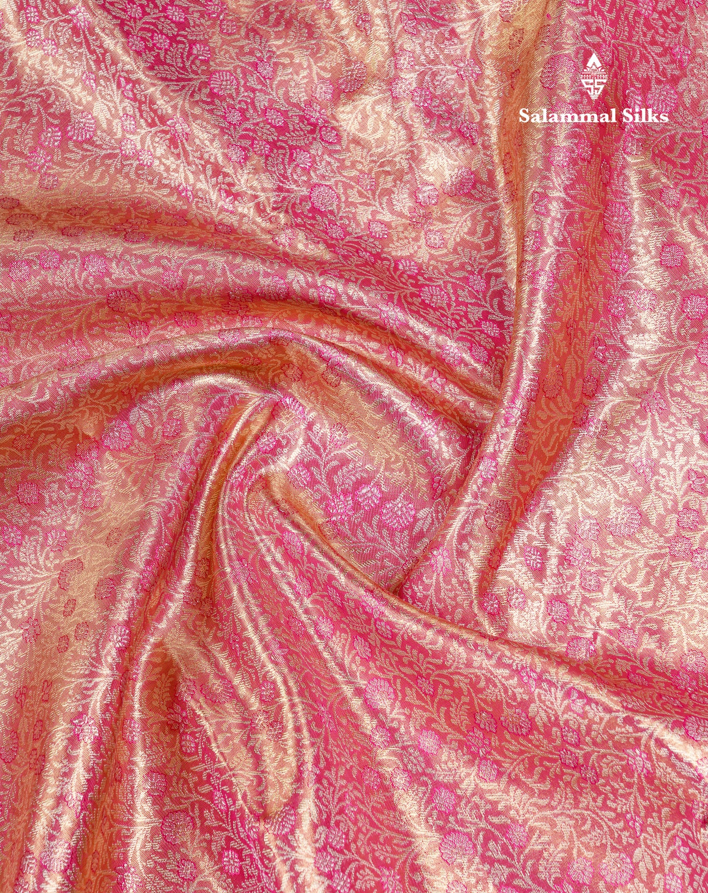 Beautiful Pink Tissue Bridal Pure Kanjivaram Silk Saree With Contrast Rani Pink Traditional Border