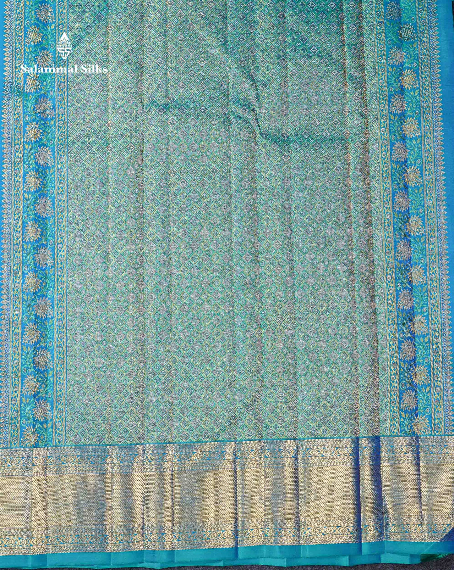 Beautiful Dual Tone Sapphire Blue Bridal Pure Kanjivaram Silk Saree With Traditional Border