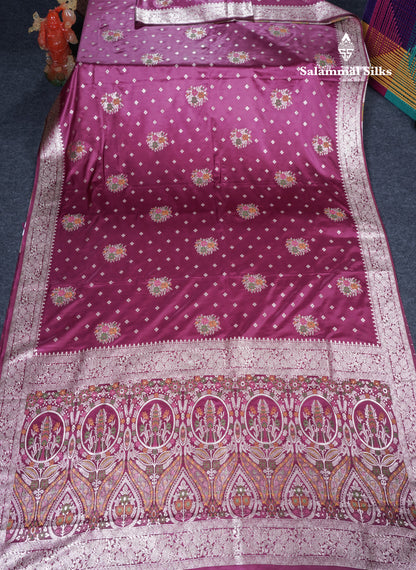 Beautiful Magenta Meenakari Work Russian Silk Saree With Fancy Self Border