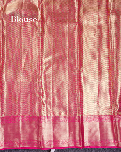 Beautiful Pink Tissue Bridal Pure Kanjivaram Silk Saree With Contrast Rani Pink Traditional Border