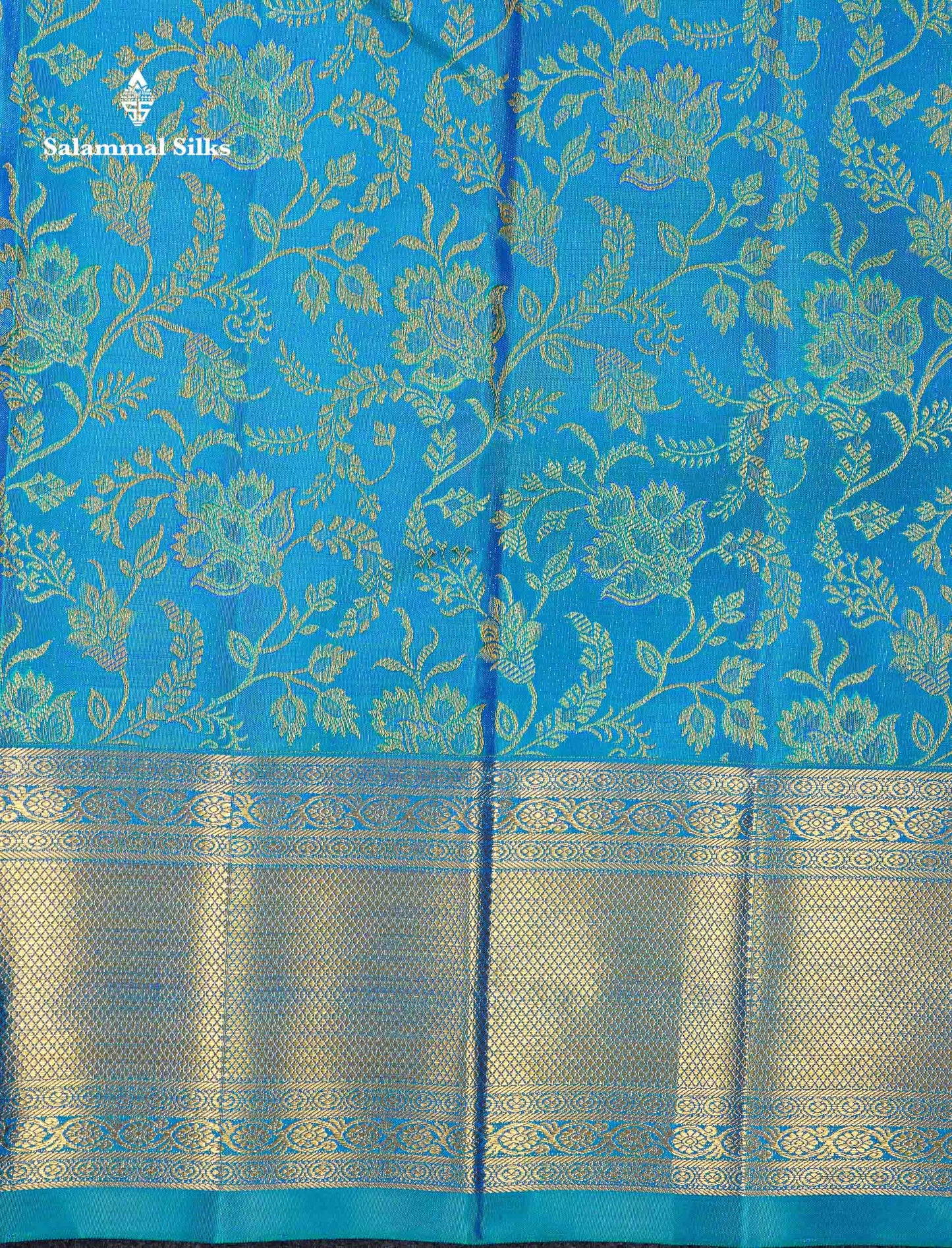 Beautiful Dual Tone Sapphire Blue Bridal Pure Kanjivaram Silk Saree With Traditional Border