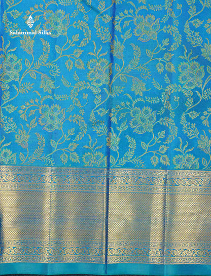 Beautiful Dual Tone Sapphire Blue Bridal Pure Kanjivaram Silk Saree With Traditional Border