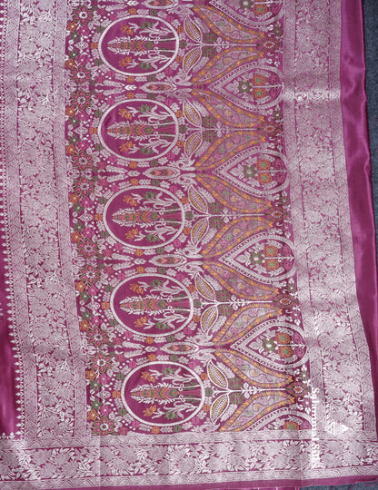 Beautiful Magenta Meenakari Work Russian Silk Saree With Fancy Self Border