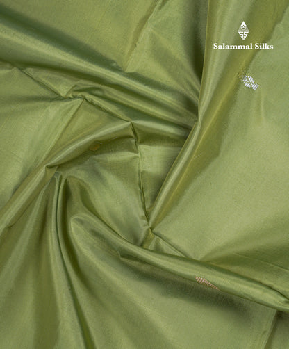 Parrot Green Thread work Buttas Banana Pinth Saree (Vaazhainaar Pattu) With Contrast Light Blue Blouse