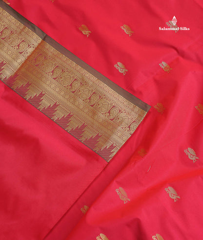 Semi Silk Saree - Maroon Colour Body Zari Butta With Traditional Temple Border | 9.5 Yards