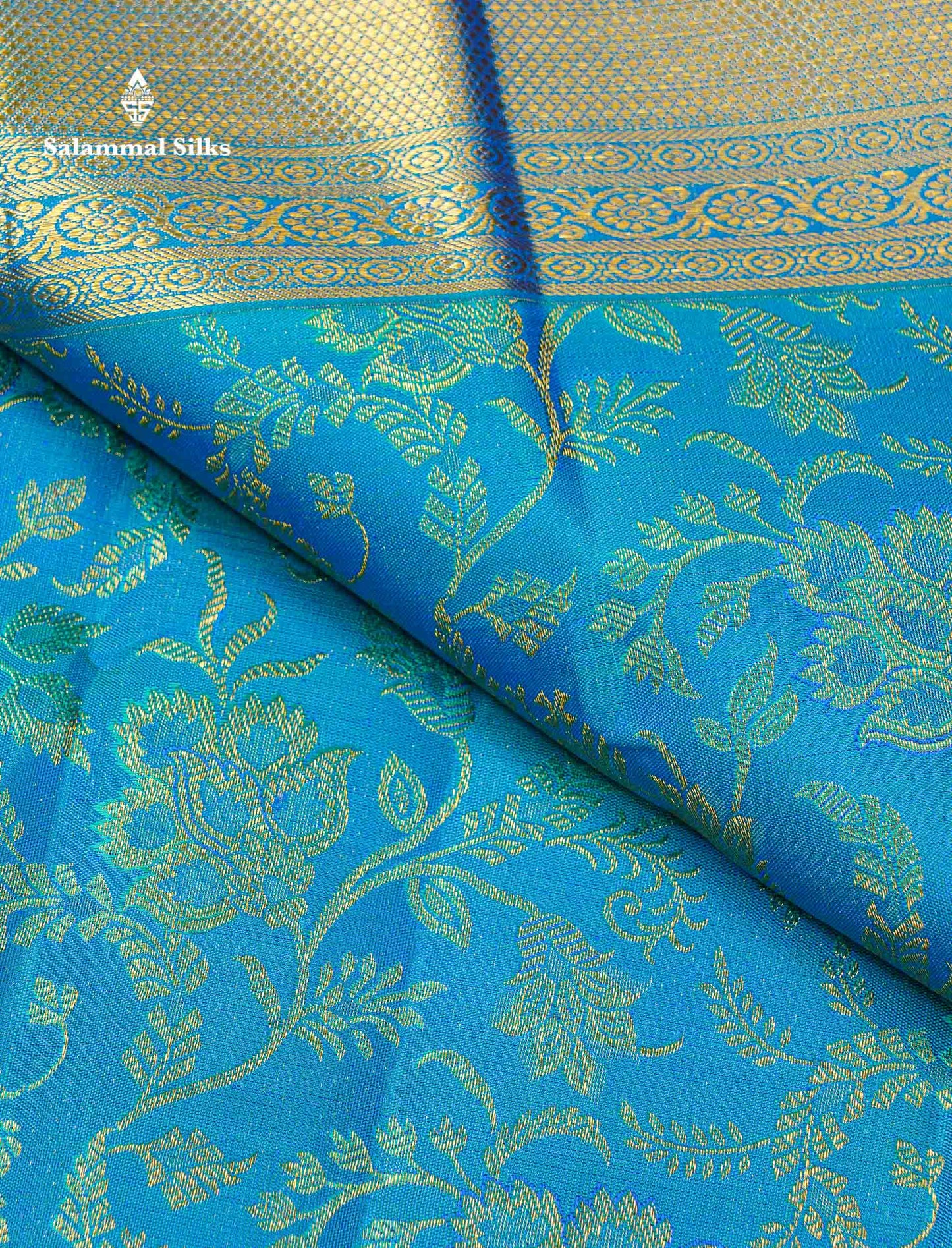 Beautiful Dual Tone Sapphire Blue Bridal Pure Kanjivaram Silk Saree With Traditional Border
