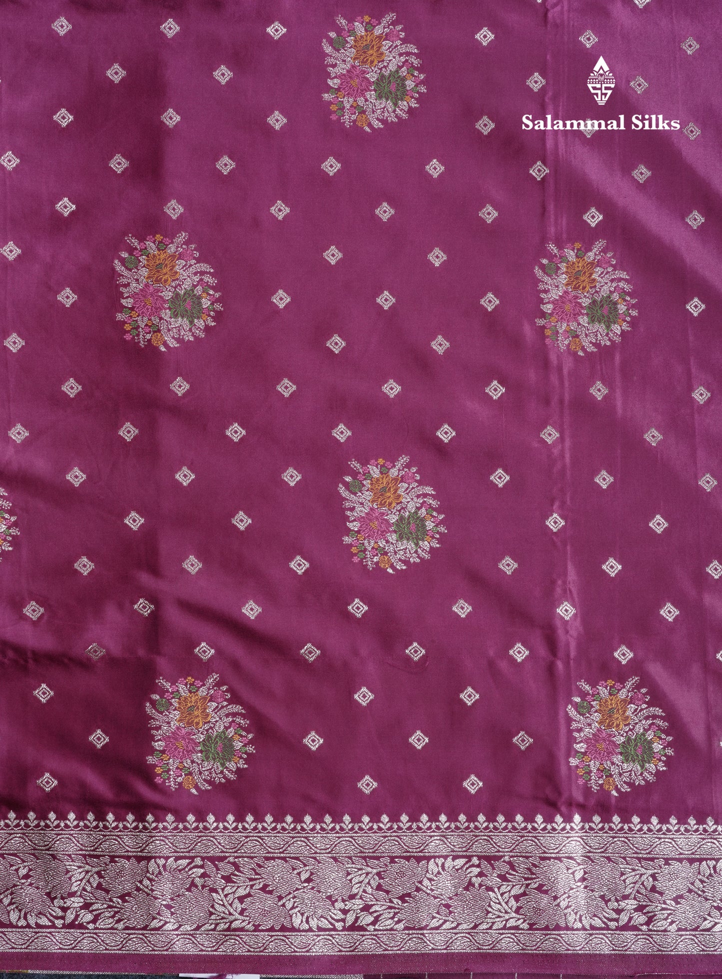 Beautiful Magenta Meenakari Work Russian Silk Saree With Fancy Self Border