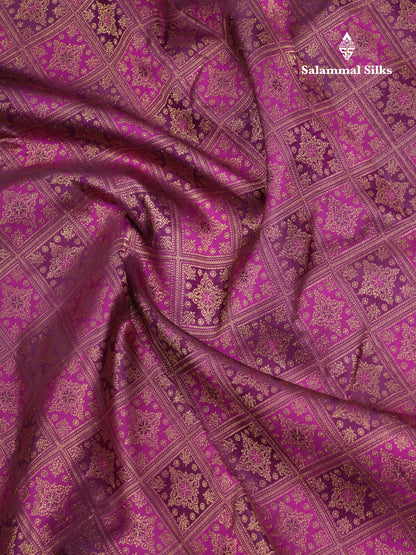 Beautiful Dark Purple Bridal Pure Kanjivaram Silk Saree With Traditional Border